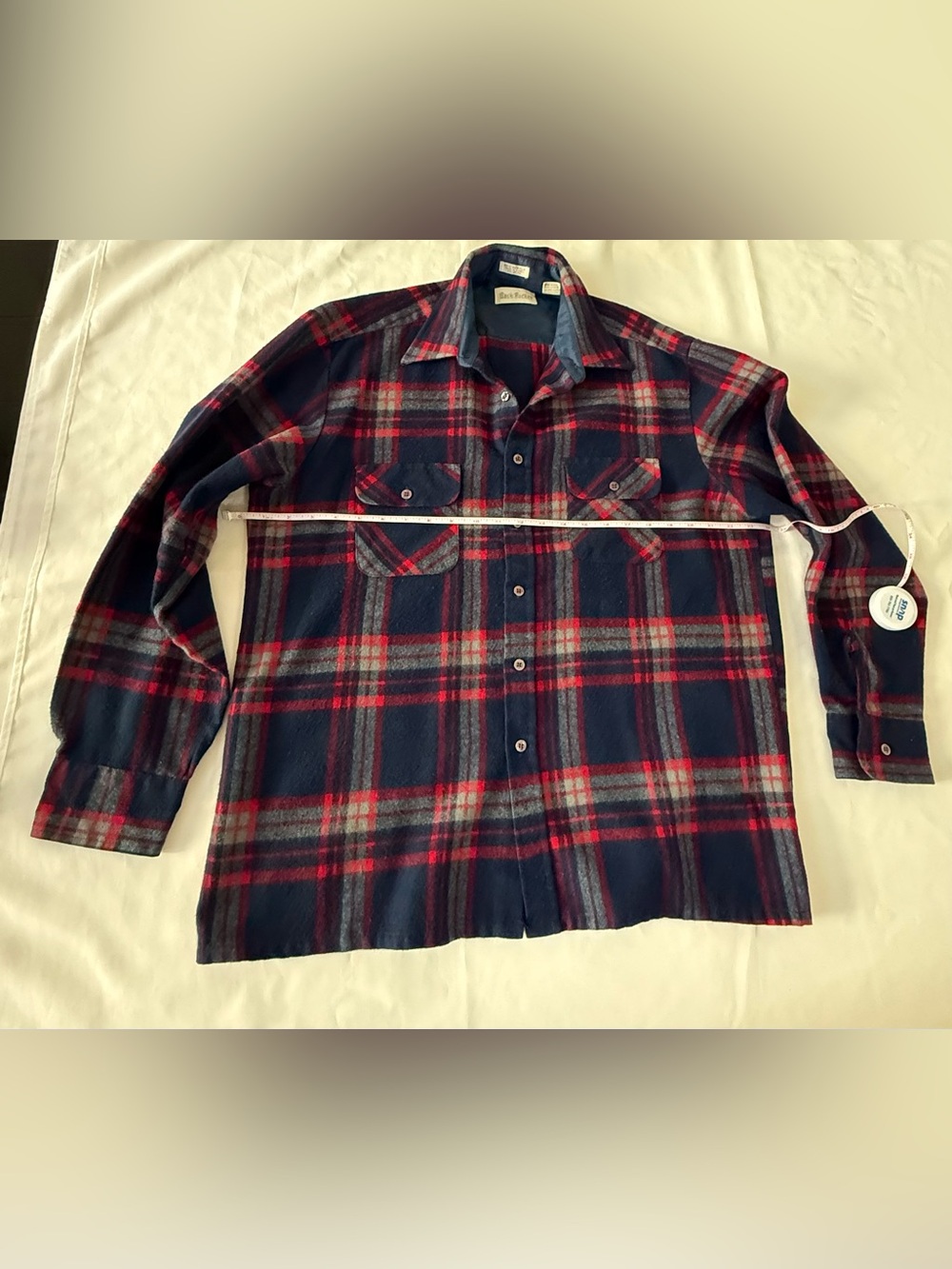 Vintage back packer Men's Casual Plaid Button-Down Shirt jacket- Navy &Red large